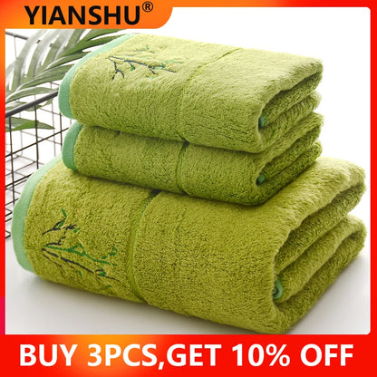 Embroidered Bamboo Fiber Towel Set for Adult High Quality Solid Color Super Absorbent Bath Towel Home Bath Towels & Hand Towels