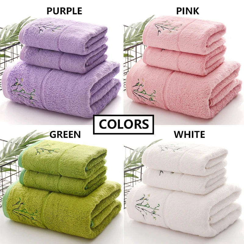 Embroidered Bamboo Fiber Towel Set for Adult High Quality Solid Color Super Absorbent Bath Towel Home Bath Towels & Hand Towels