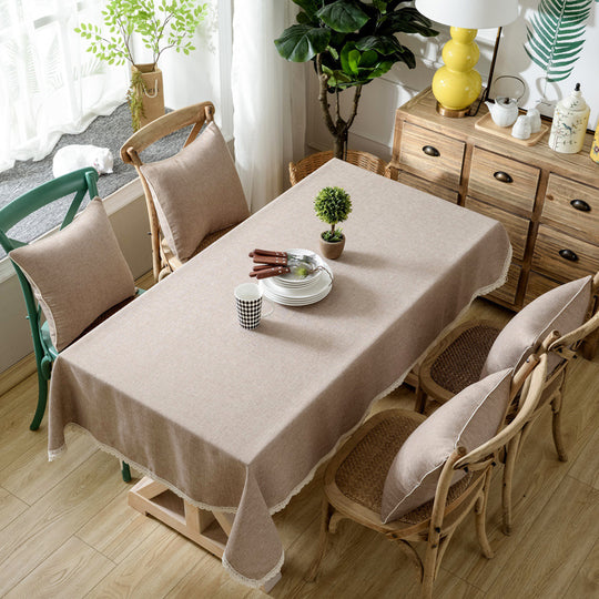 Solid Color Lace Tablecloth Cotton Linen Table Cover