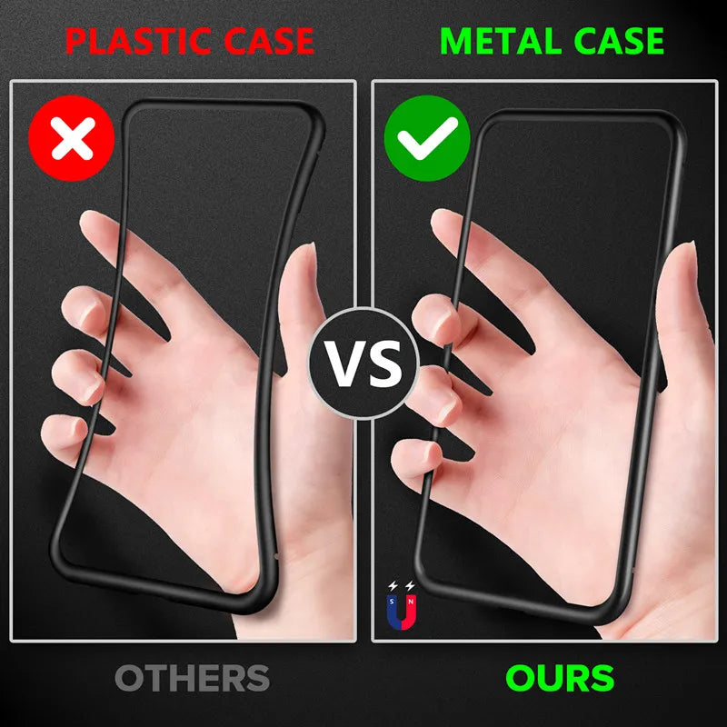 Privacy Magnetic Case Magnet Metal Tempered Glass 360 Protective Cover