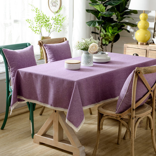 Solid Color Lace Tablecloth Cotton Linen Table Cover