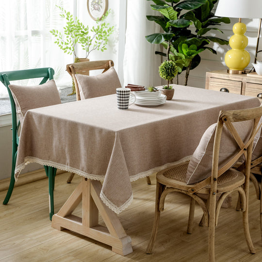 Solid Color Lace Tablecloth Cotton Linen Table Cover