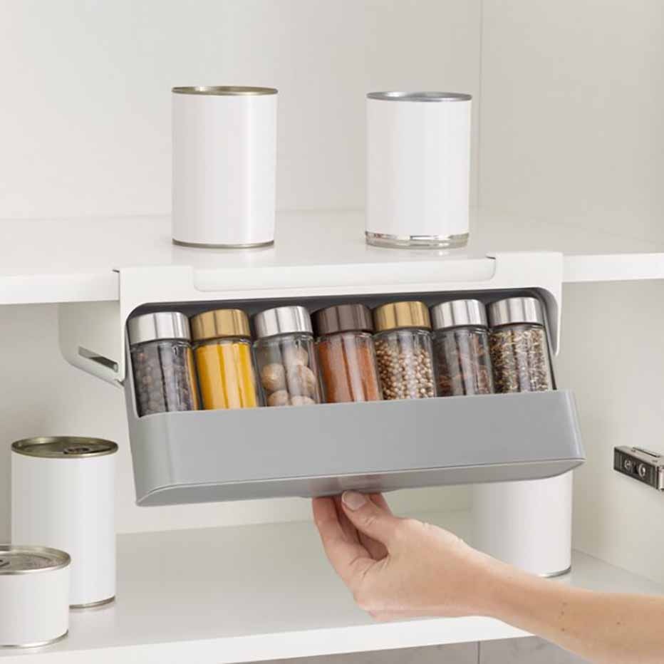 Hanging Spice Bottles Storage Rack Under Cabinet Self Adhesive Jar Container