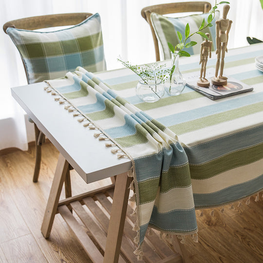 Stripe Kitchen Table Cover Rectangular Tablecloth With Tassel