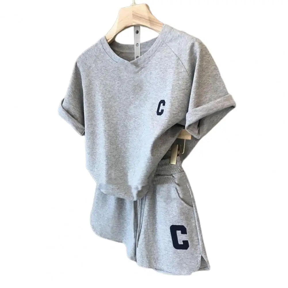 Casual Waffle Fashion Suit Women Summer 2023 Oversize Korean Short-sleeved T-shirt + Shorts Letter Embroidery 2pcs Sets