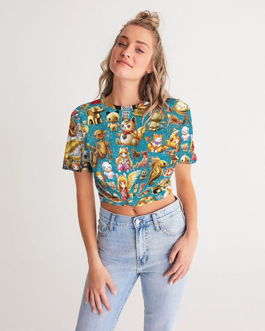 Womens Abstrak Women's All-Over Print Twist-Front Cropped Tee