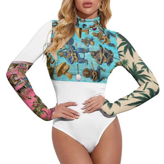 High-collar Long-sleeve Bodysuit NZ056 (All-Over Printing)