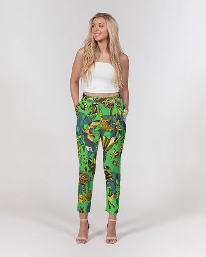 Ancient Abtsrak Women's All-Over Print Belted Tapered Pants