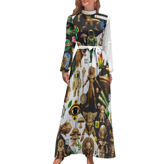 Turtle Neck Long Dress for WomenxQ (All-Over Printing)