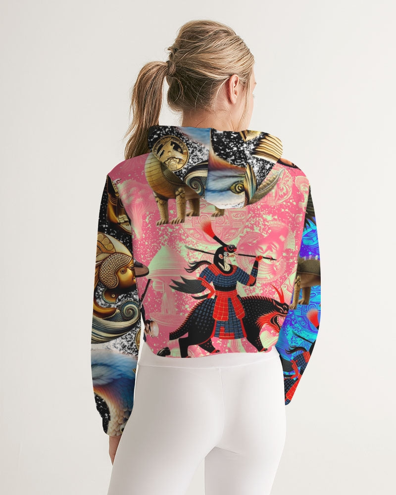 Trendy Abstrak Pattern Women's All-Over Print Cropped Hoodie