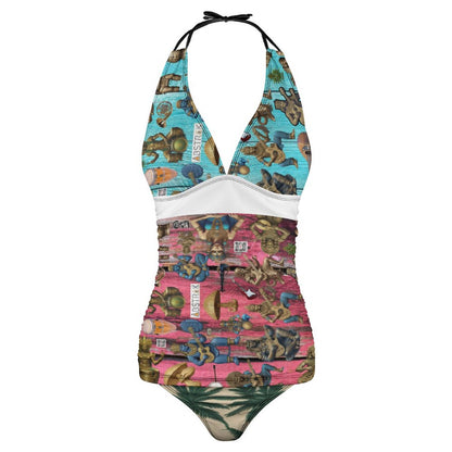 2-Piece Women's Halter Tankini 48KA01 (All-Over Printing)