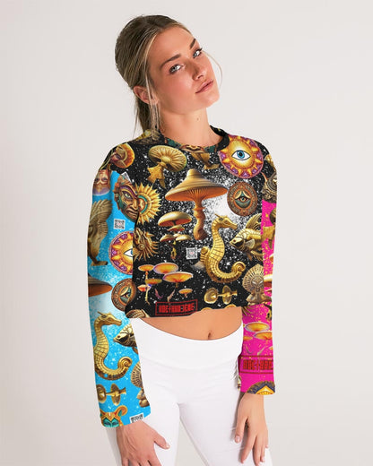 Eye and Face Abstrak Women's All-Over Print Cropped Sweatshirt