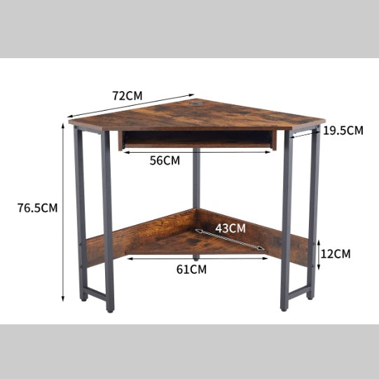 Triangle Computer Desk, Corner Table With Sleek Keyboard Tray And Storage Shelves As A Workstation For Small Spaces