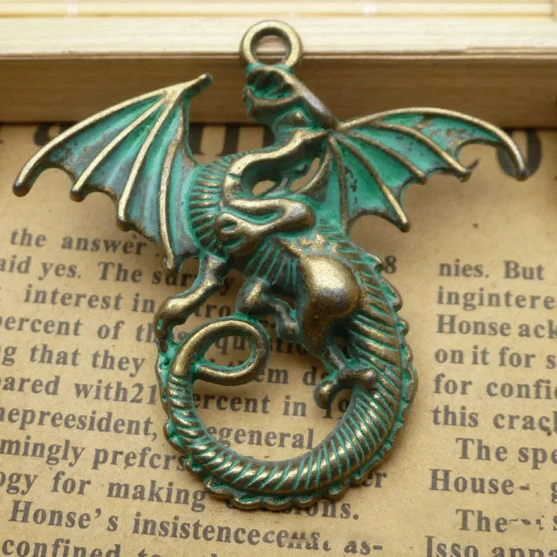 WZNB 5Pcs 43x46mm Ancient Sliver Dragon Charms Animals Pendant for Jewelry Findings Making Handmade Necklace Diy Accessories