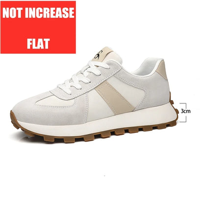 Elevator Casual Sneakers Man Cow Suede Leather Lace-Up Round Toe Platform Shoes 3/6/8cm Height Increase Shoes For Men Lift Sport