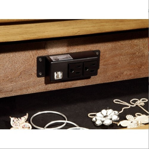 Cottage Style Weathered Elm 1pc Nightstand Ball Bearing Metal Glide USB Charger Power Outlet In Night Stand Top Drawer Bedroom Bedside Table