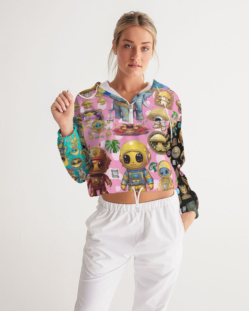 Alien Trendy Abstrak Collection Women's All-Over Print Cropped Windbreaker