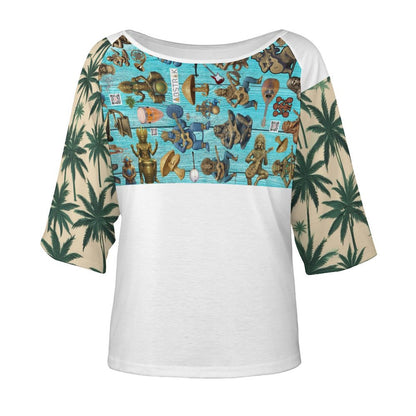 180gsm Women’s Off the Shoulder Half-Sleeve T-shirt BAT (All-Over Printing)