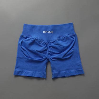 Dfyne Impact Shorts With Logo Low Ribbed Band Yoga Shorts Seamless Scrunch Bum Workout Gym Shorts Booty Stretch Running Shorts