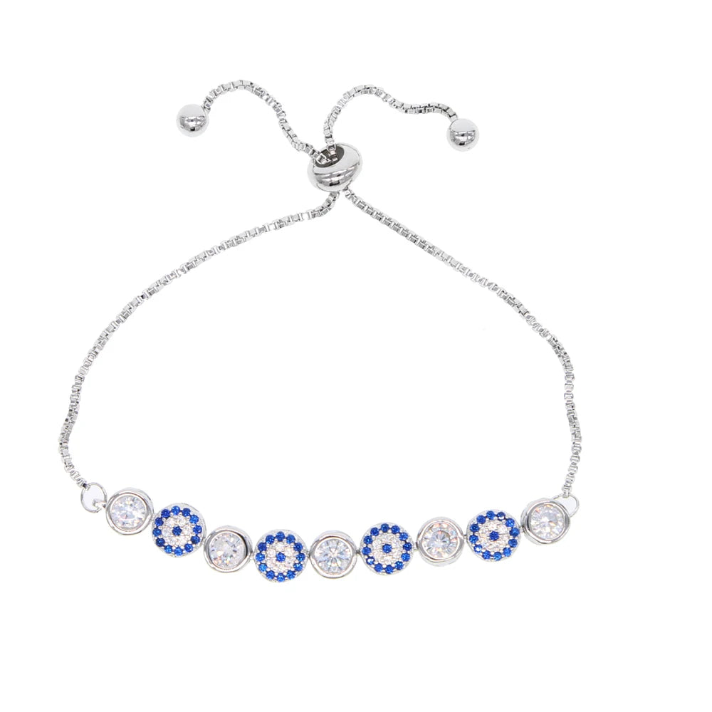 2024 New Arrival Adjust Turkish Tennis Chain Bracelet Women Luxury Round Blue Eyes Clear Cubic Zircon AAA+ Cz Wedding Jewelry