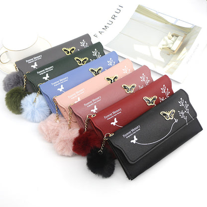 Fashion Ladies Long Hair Ball Bow Purse