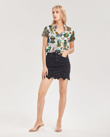 IMG_3100 Women's All-Over Print Short Sleeve Button Up