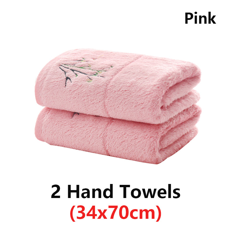 Embroidered Bamboo Fiber Towel Set for Adult High Quality Solid Color Super Absorbent Bath Towel Home Bath Towels & Hand Towels