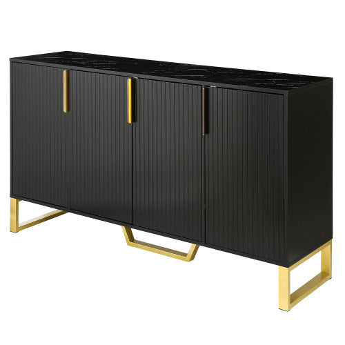 Modern Sideboard With Four Doors, Metal Handles And Legs, And Adjustable Shelf Kitchen Cabinets