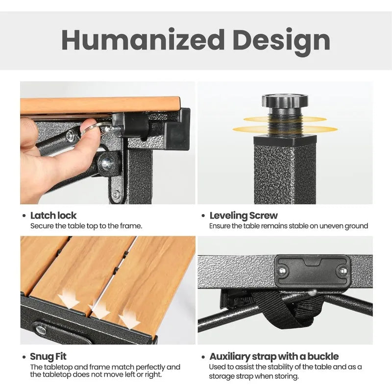 Camping Table Lightweight Foldable Large for 4-6 Person Portable Camp Table with Aluminum Roll Up Tabletop and Carry Bag