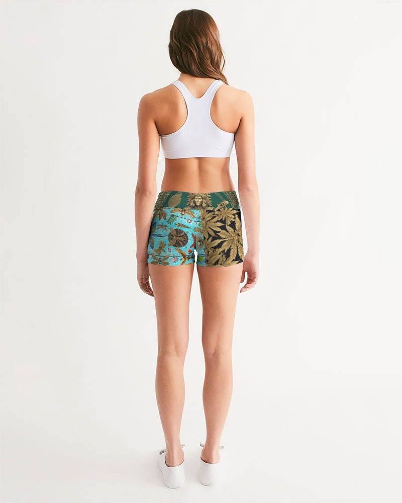 Abstrak dragonfly Women's All-Over Print Mid-Rise Yoga Shorts