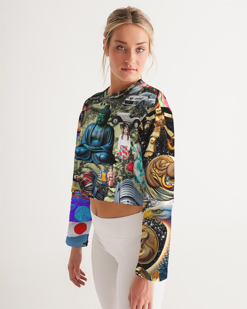 Trendy Abstrak Pattern Women's All-Over Print Cropped Sweatshirt