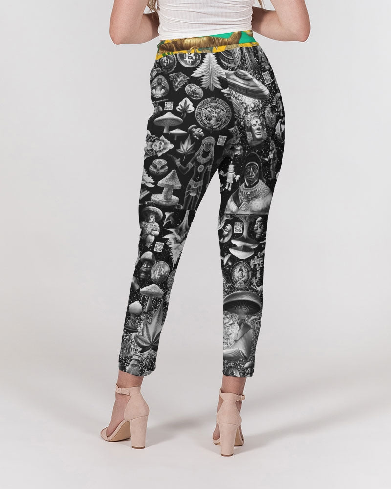 Ancient Abstrak Collection Women's All-Over Print Belted Tapered Pants