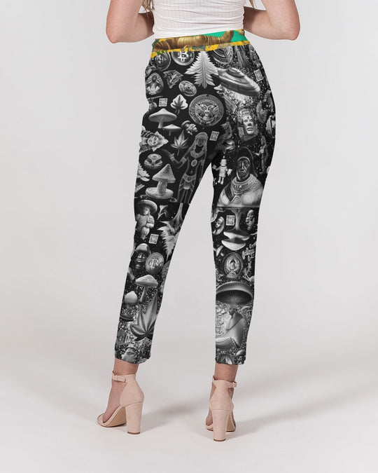 Ancient Abstrak Collection Women's All-Over Print Belted Tapered Pants