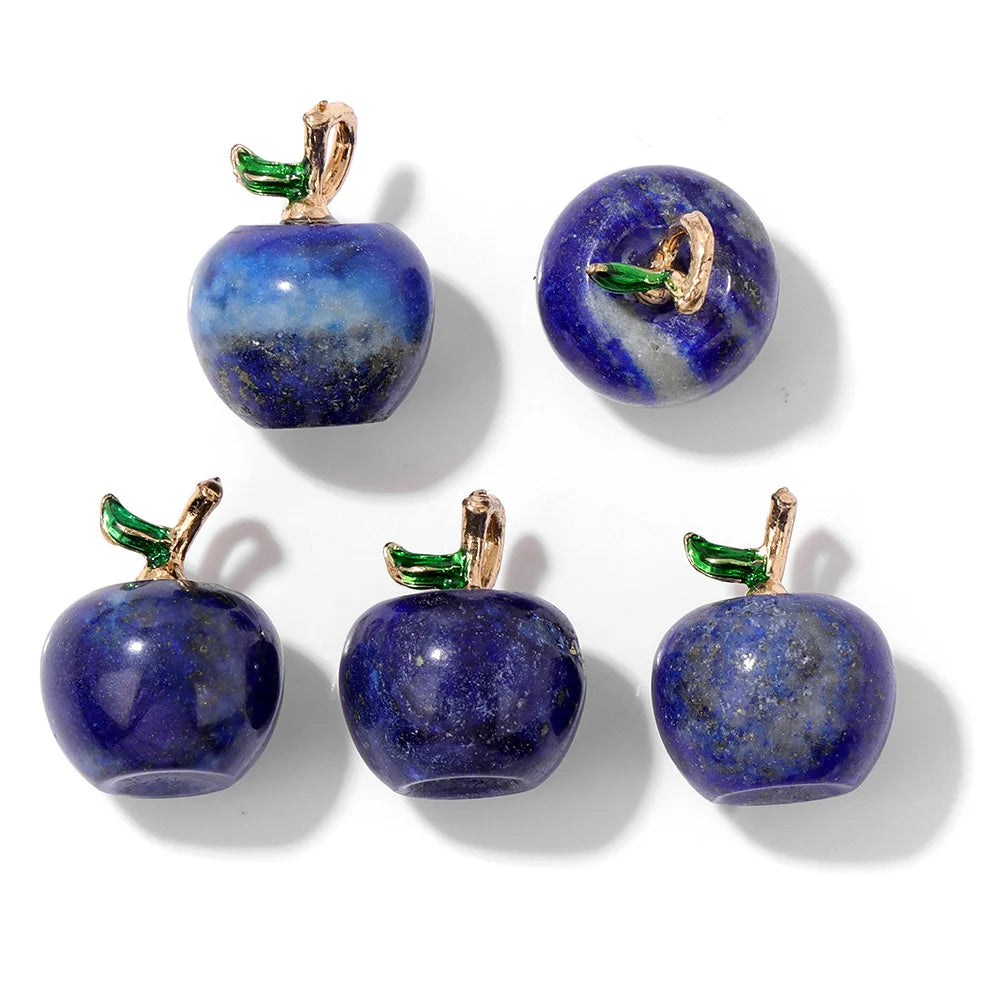 5PCS/lot Lapis Lazuli Stone Pendant Blue Moon Apple Oval Shape Gem Charms For Jewelry Making DIY Necklace Earrings DIY Handmade