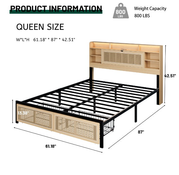 Queen-size Bed Frame With Storage