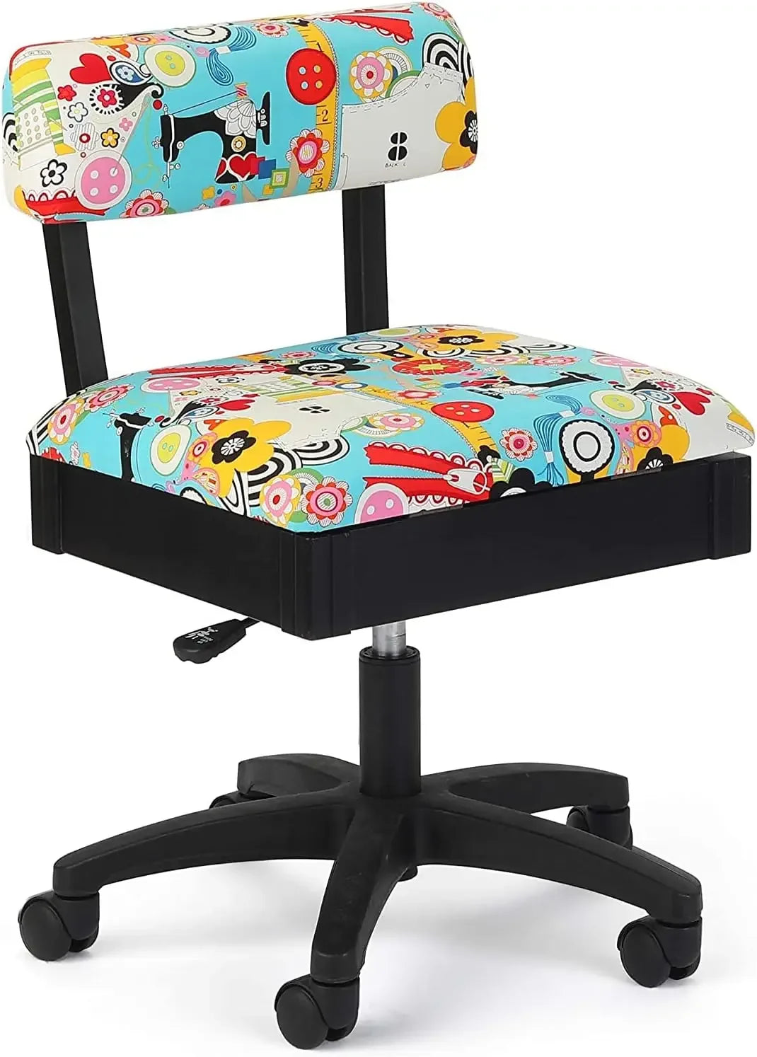 Arrow Sewing H6880 Adjustable Height Hydraulic Sewing and Craft Chair with Under Seat Storage and Printed Fabric,