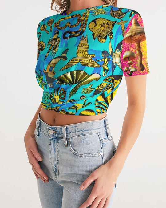 Eye and Face Abstrak Women's All-Over Print Twist-Front Cropped Tee