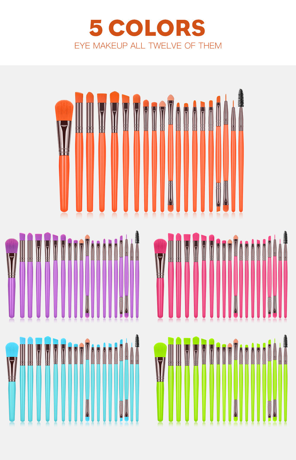 20pc Fluorescent Color Makeup Brush Set Blush Brush Powder Brush Eye Shadow Brush Lip Brush Mascara Brush