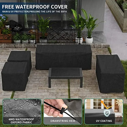 Aluminum Patio Furniture, 8 Pieces Metal Outdoor Furniture Set,Sofa Sets with Coffee Table (Included Waterproof Covers)