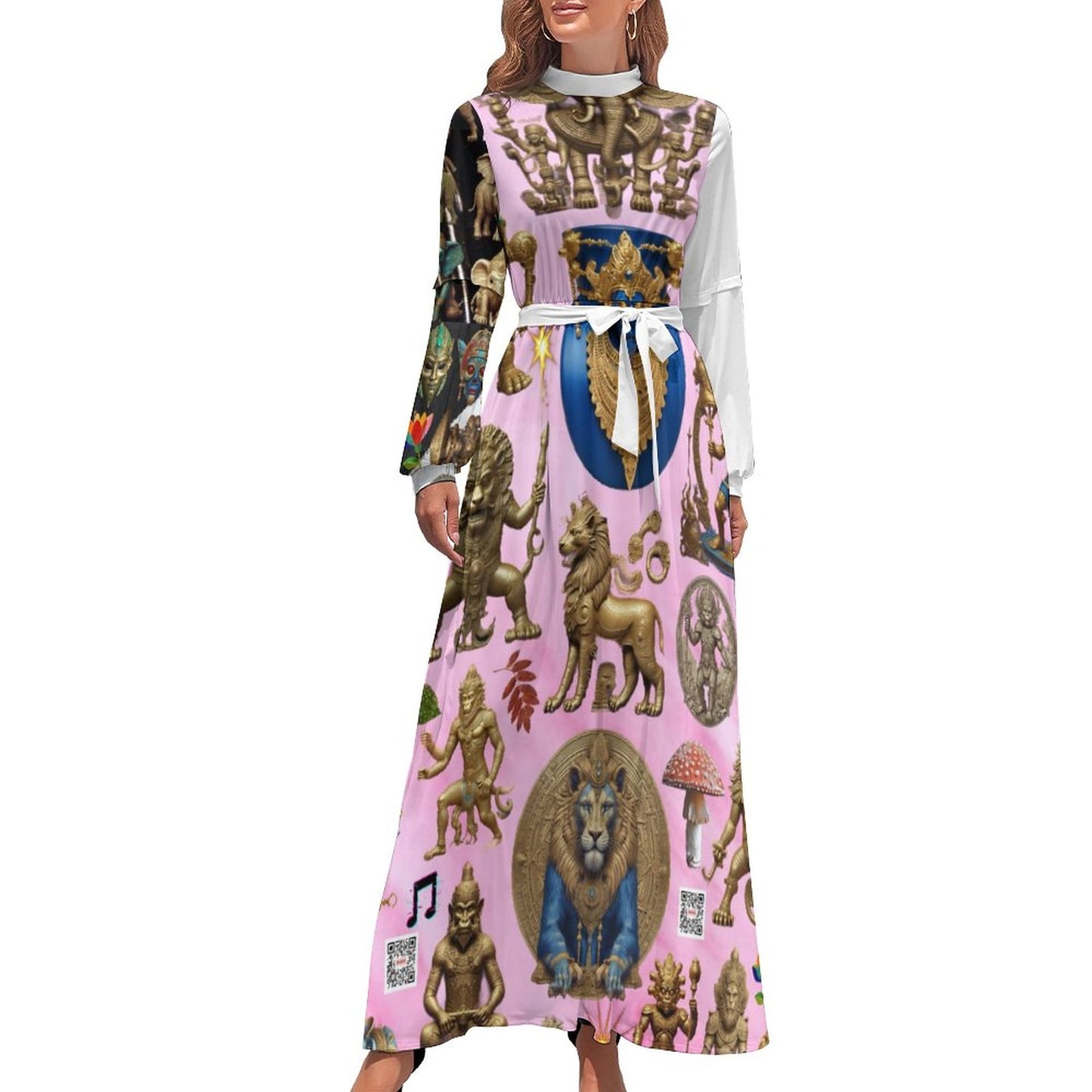 Turtle Neck Long Dress for WomenxQ (All-Over Printing)