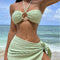 3pcs Solid Color Stripe Swimsuit Sexy Summer Beach Bikini Set Womens Clothing