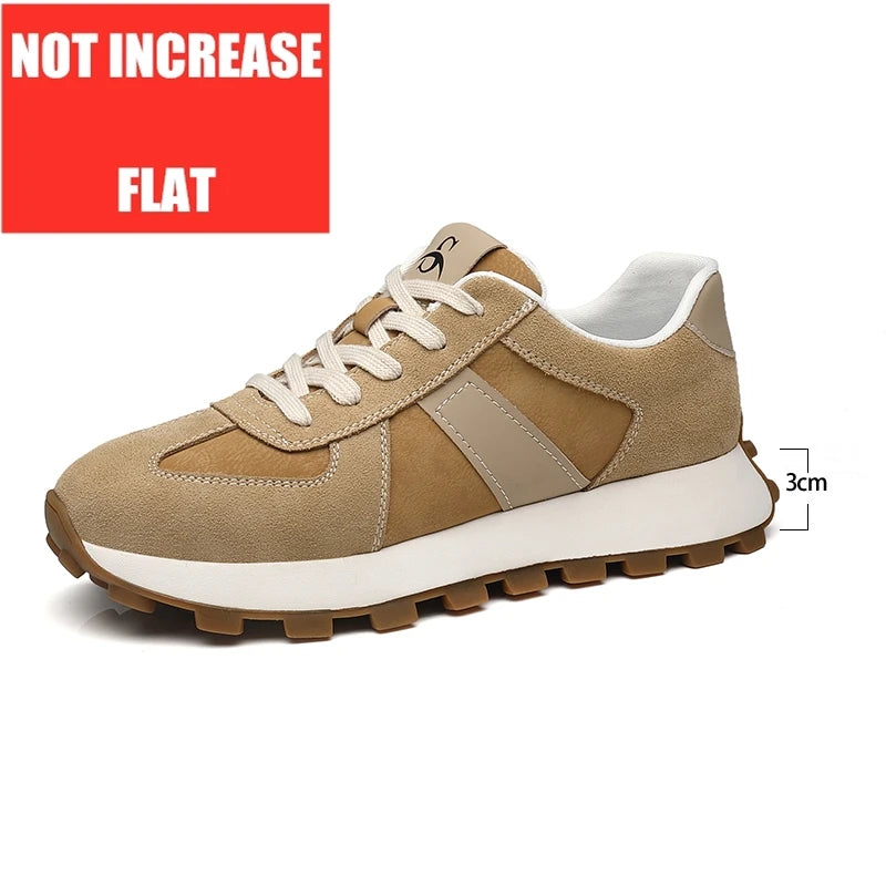 Elevator Casual Sneakers Man Cow Suede Leather Lace-Up Round Toe Platform Shoes 3/6/8cm Height Increase Shoes For Men Lift Sport