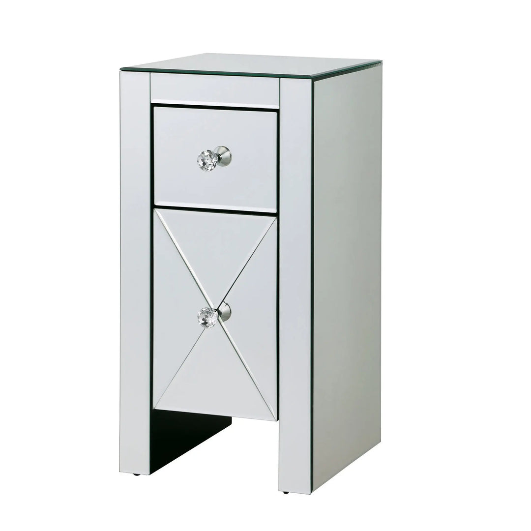 1 Big 1 Small 2-Drawer Mirrored Bedside Table 30x30x60CM Nightstand MDF&Glass Bedside Cabinet Silver[US-W]