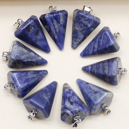 24pcs Natural Stone Reiki Pendulum Divination Pendant Amethyst Quartz Crystal Agate Suitable for DIY Necklace Jewelry Pendant