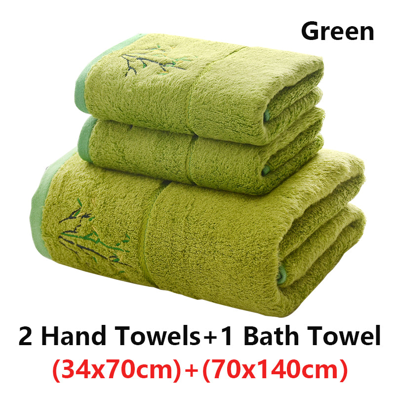 Embroidered Bamboo Fiber Towel Set for Adult High Quality Solid Color Super Absorbent Bath Towel Home Bath Towels & Hand Towels