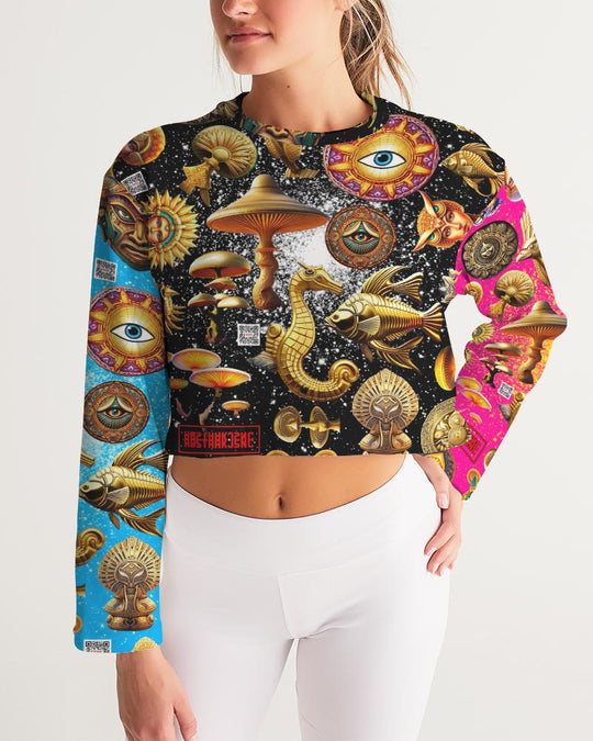 Eye and Face Abstrak Women's All-Over Print Cropped Sweatshirt