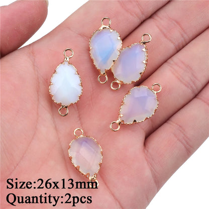 2PCS/lot Opal Stone Pendant White Oval Heart Star Moon Shape Connector Charms Fit Jewelry Making DIY Necklace Earrings Bracelets