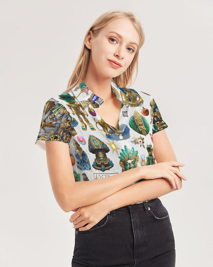 IMG_3100 Women's All-Over Print Short Sleeve Button Up