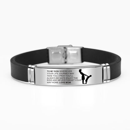 Engraved Mom Dad To Daughter Son Painting Stainless Steel Silicone Bracelet Bangle