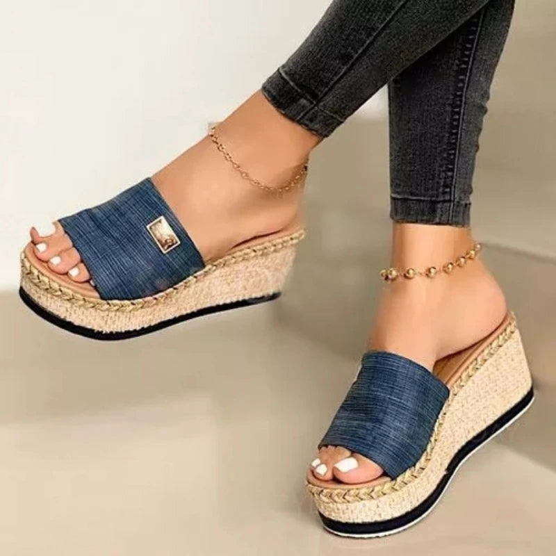 Womens High Heels Sandal Summer Leisure Wedges Sandals 2022 New Outdoor Beach Slippers Women Platform Mules Slipper Plus Size 43